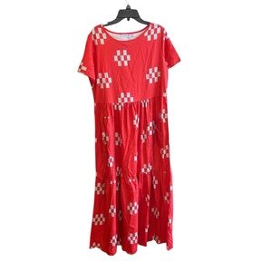 MISSLOOK red gray geometric print maxi dress with pockets Size M